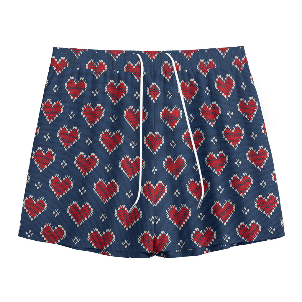 Heart Knitted Pattern Print Mesh Shorts