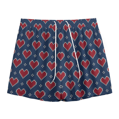 Heart Knitted Pattern Print Mesh Shorts