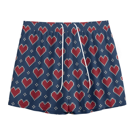 Heart Knitted Pattern Print Mesh Shorts
