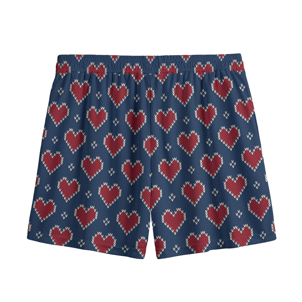 Heart Knitted Pattern Print Mesh Shorts