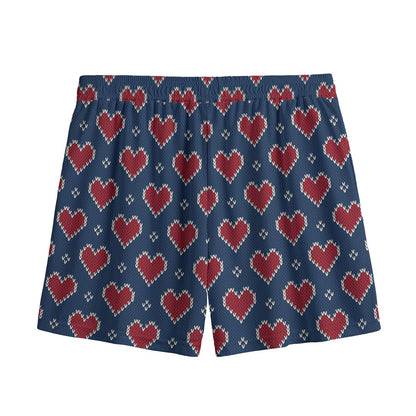 Heart Knitted Pattern Print Mesh Shorts