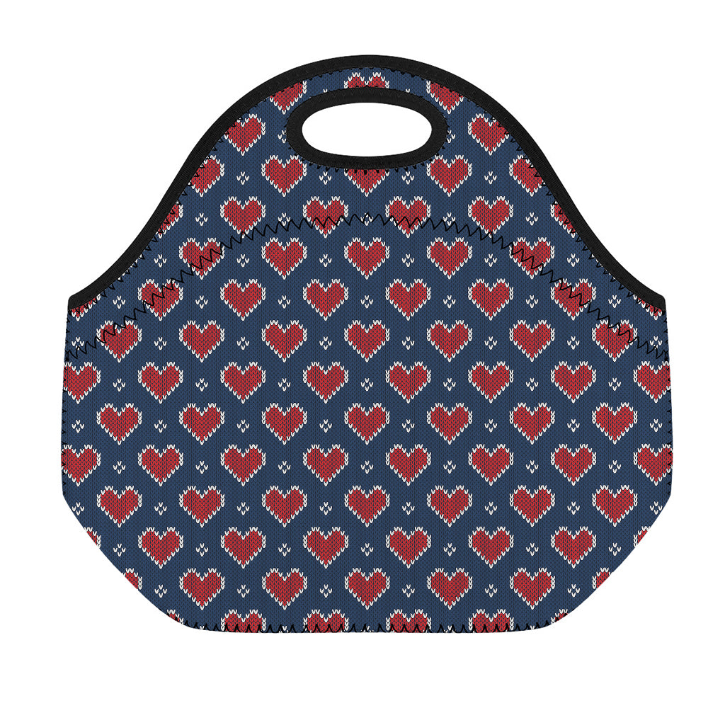Heart Knitted Pattern Print Neoprene Lunch Bag