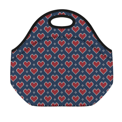 Heart Knitted Pattern Print Neoprene Lunch Bag