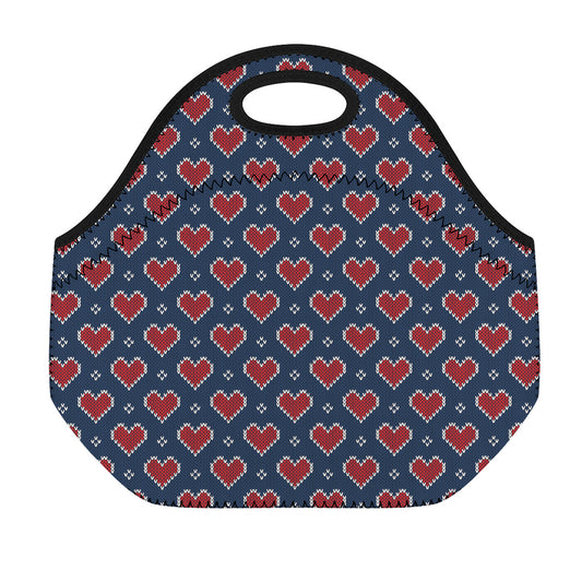Heart Knitted Pattern Print Neoprene Lunch Bag