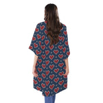 Heart Knitted Pattern Print Open Front Beach Cover Up