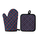 Heart Knitted Pattern Print Oven Mitt And Pot Holder Set