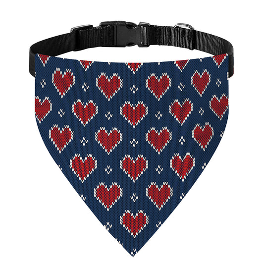 Heart Knitted Pattern Print Over The Collar Dog Bandana