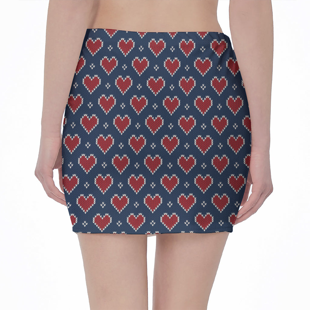 Heart Knitted Pattern Print Pencil Mini Skirt