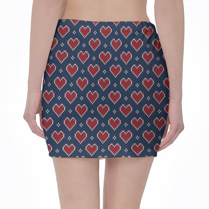 Heart Knitted Pattern Print Pencil Mini Skirt