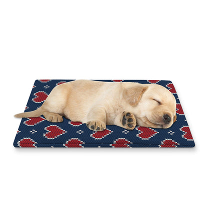 Heart Knitted Pattern Print Pet Cooling Mat Cover