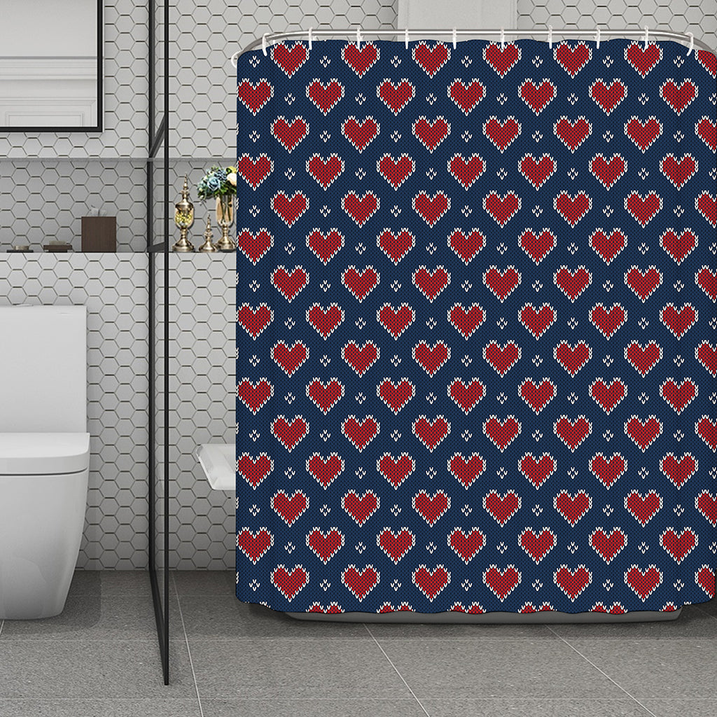 Heart Knitted Pattern Print Polyester Shower Curtain