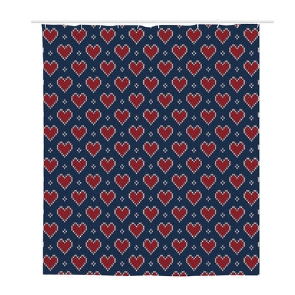 Heart Knitted Pattern Print Polyester Shower Curtain