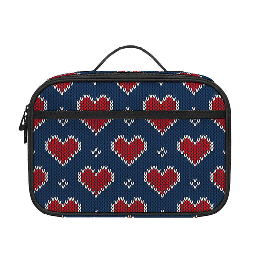 Heart Knitted Pattern Print Portable Lunch Bag