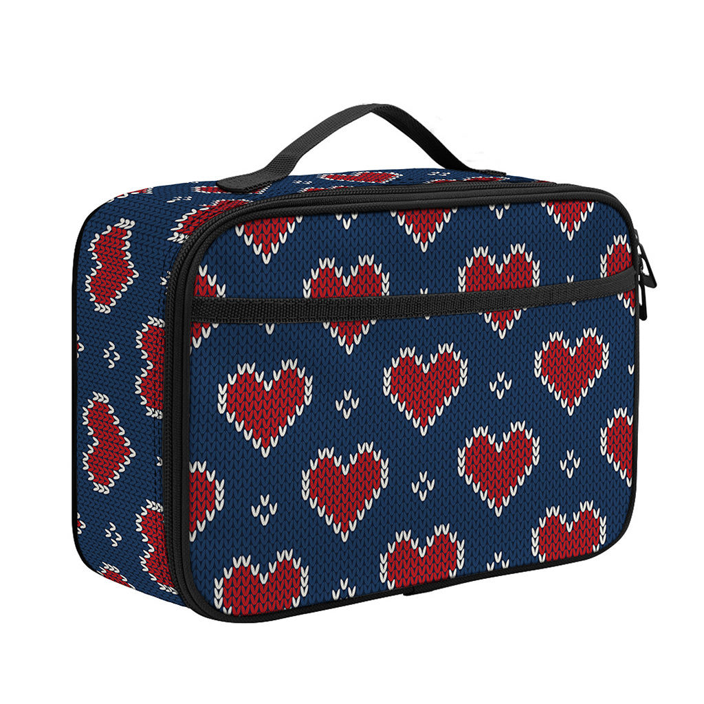Heart Knitted Pattern Print Portable Lunch Bag