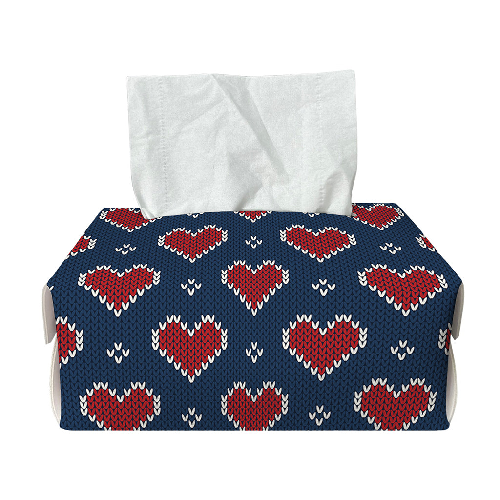 Heart Knitted Pattern Print Rectangle Tissue Box Cover