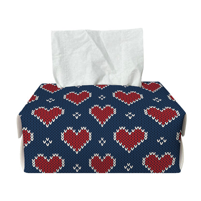 Heart Knitted Pattern Print Rectangle Tissue Box Cover