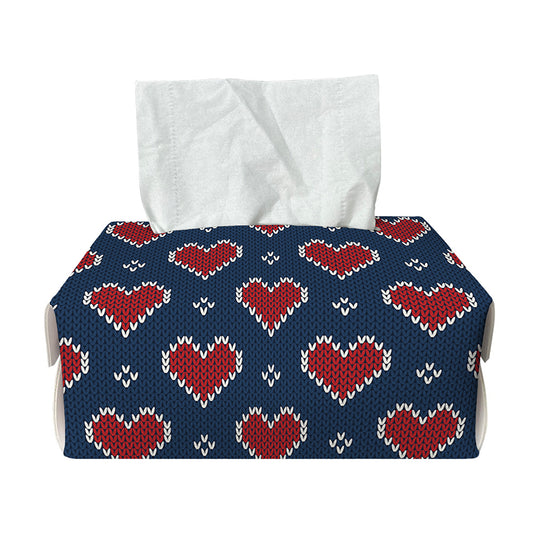 Heart Knitted Pattern Print Rectangle Tissue Box Cover