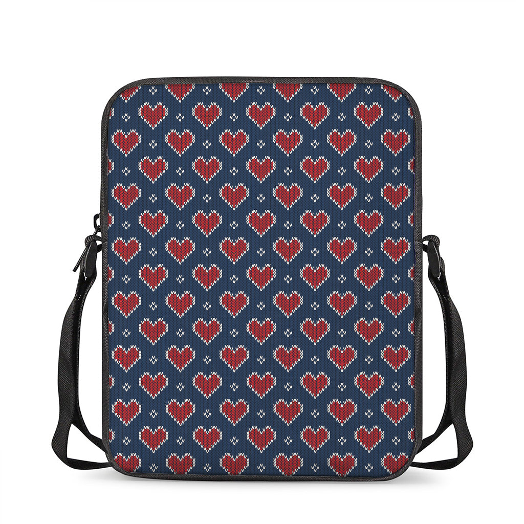 Heart Knitted Pattern Print Rectangular Crossbody Bag