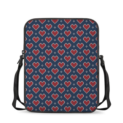 Heart Knitted Pattern Print Rectangular Crossbody Bag