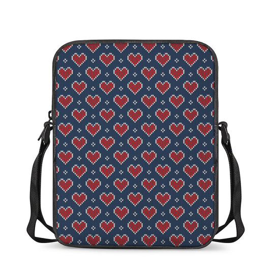 Heart Knitted Pattern Print Rectangular Crossbody Bag