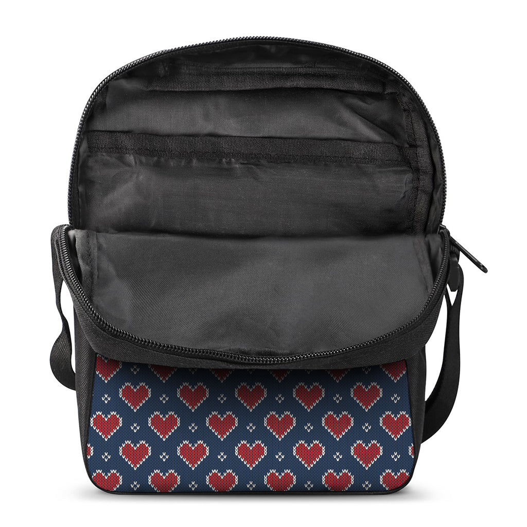Heart Knitted Pattern Print Rectangular Crossbody Bag