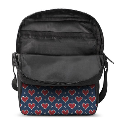 Heart Knitted Pattern Print Rectangular Crossbody Bag