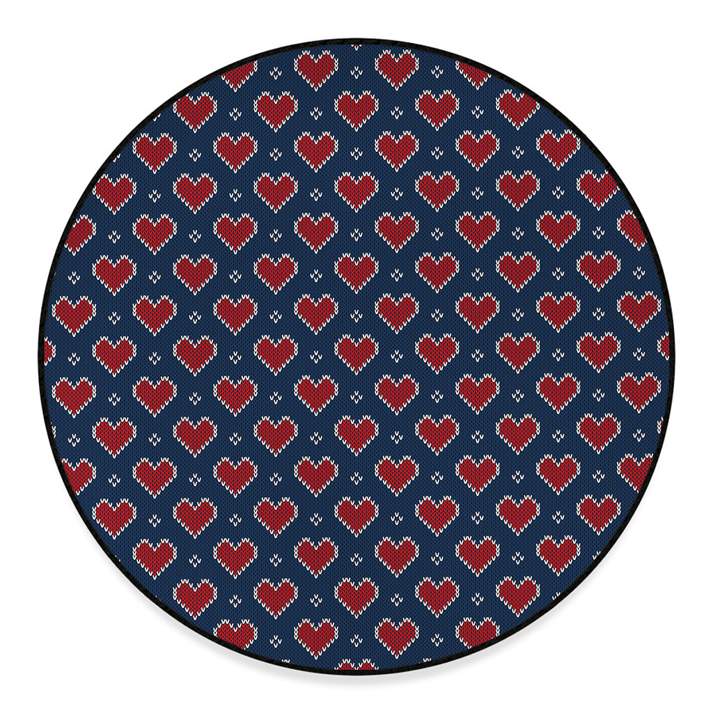 Heart Knitted Pattern Print Round Floor Mat