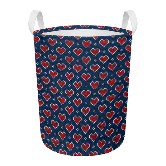 Heart Knitted Pattern Print Round Laundry Basket