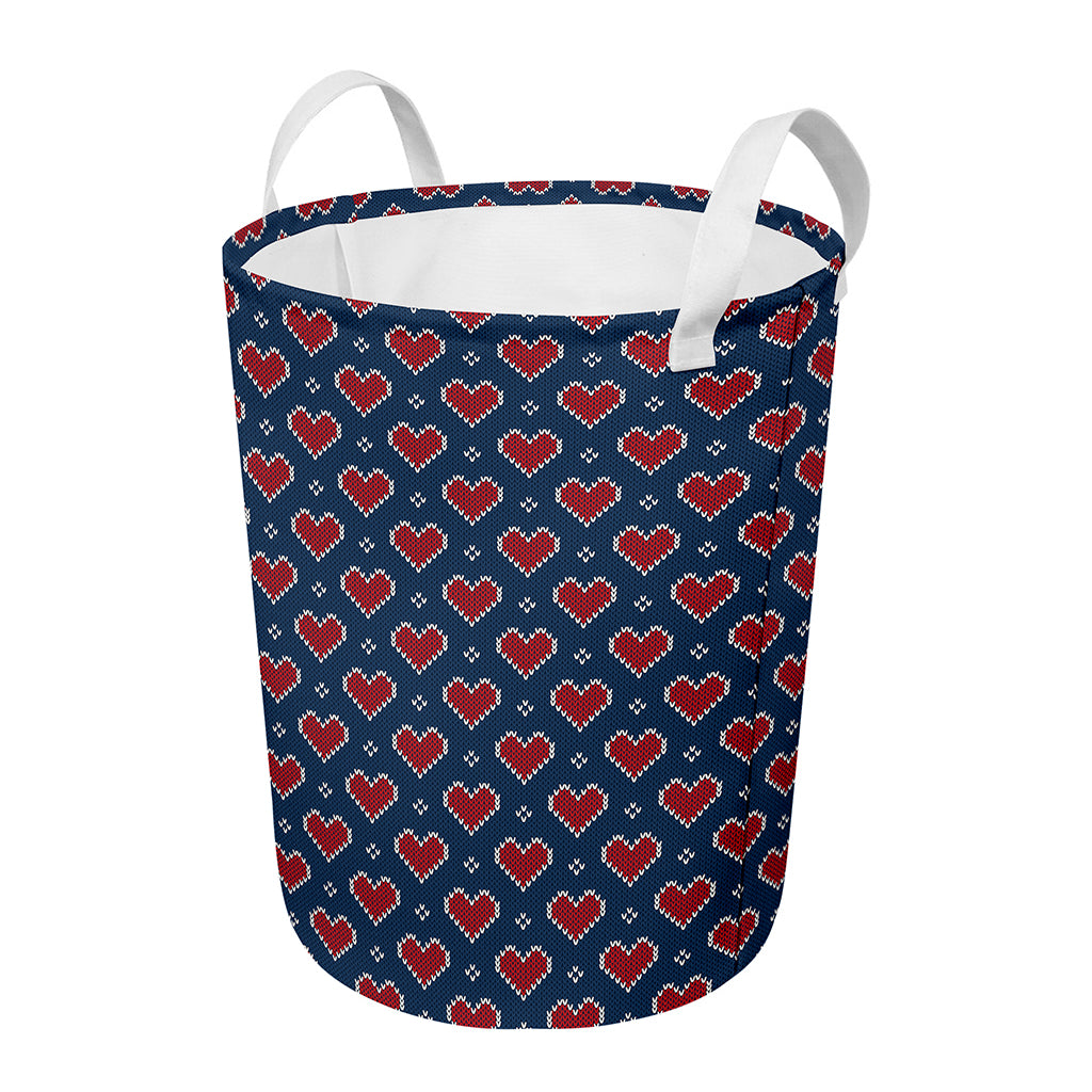 Heart Knitted Pattern Print Round Laundry Basket