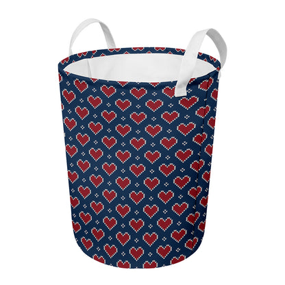 Heart Knitted Pattern Print Round Laundry Basket