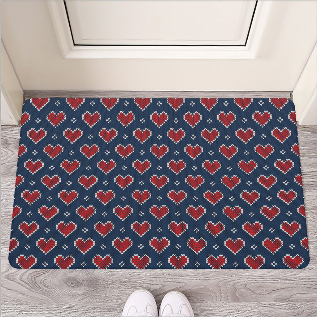 Heart Knitted Pattern Print Rubber Doormat