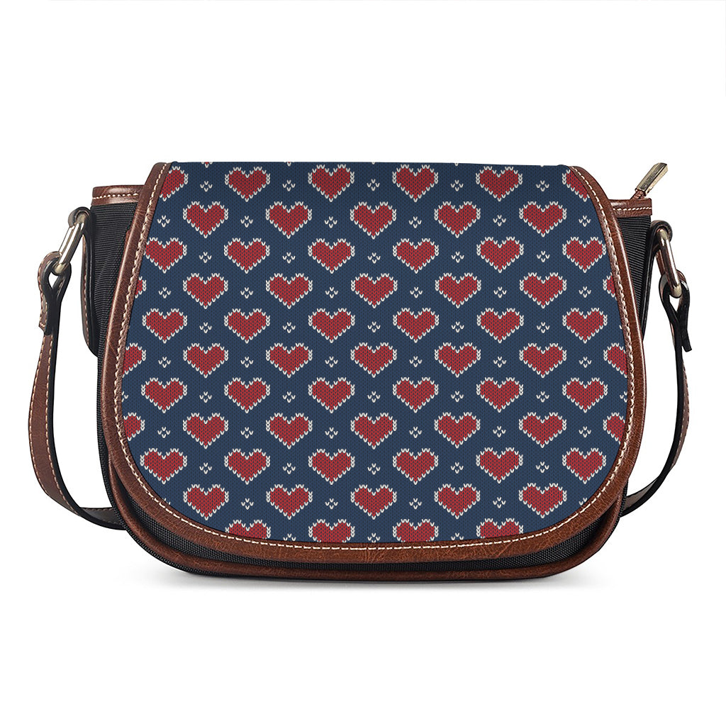 Heart Knitted Pattern Print Saddle Bag