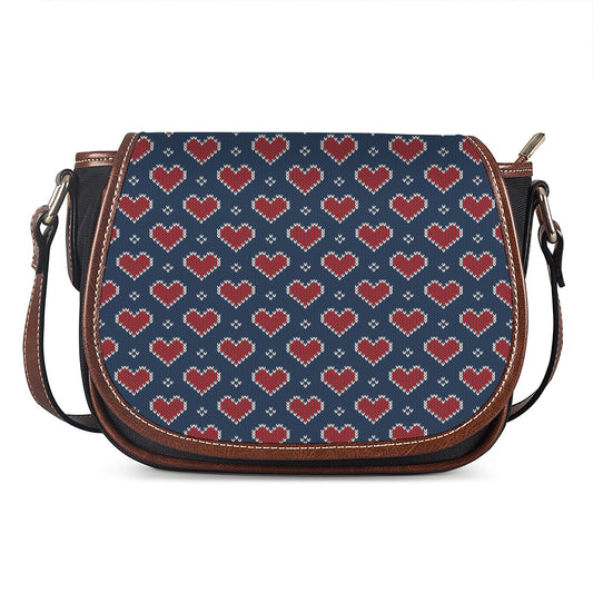 Heart Knitted Pattern Print Saddle Bag