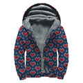 Heart Knitted Pattern Print Sherpa Lined Zip Up Hoodie