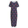 Heart Knitted Pattern Print Short Sleeve Long Nightdress
