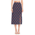 Heart Knitted Pattern Print Side Slit Midi Skirt