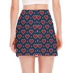 Heart Knitted Pattern Print Side Slit Mini Skirt
