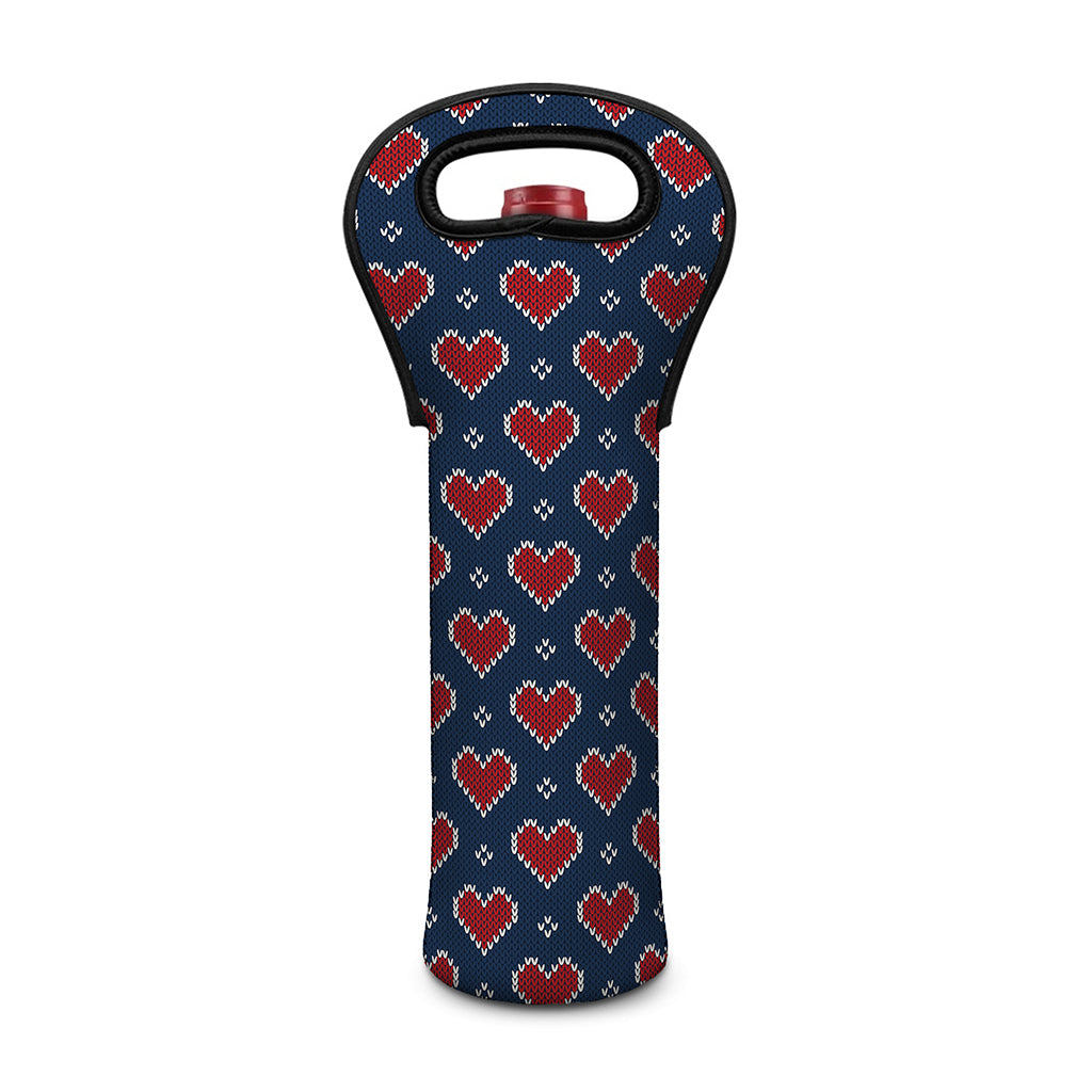 Heart Knitted Pattern Print Single Neoprene Wine Tote
