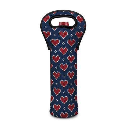 Heart Knitted Pattern Print Single Neoprene Wine Tote