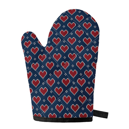 Heart Knitted Pattern Print Single Oven Mitt