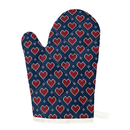 Heart Knitted Pattern Print Single Oven Mitt