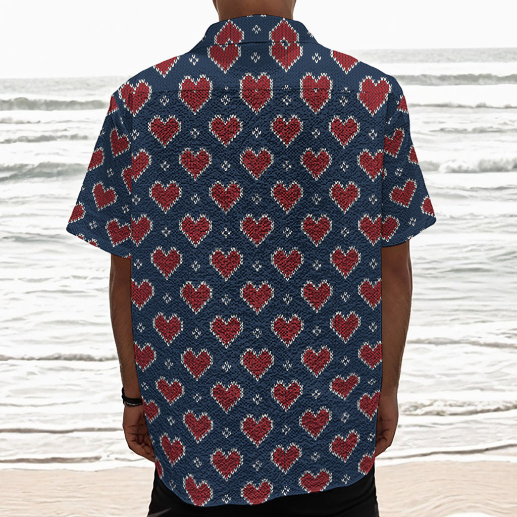 Heart Knitted Pattern Print Textured Short Sleeve Shirt