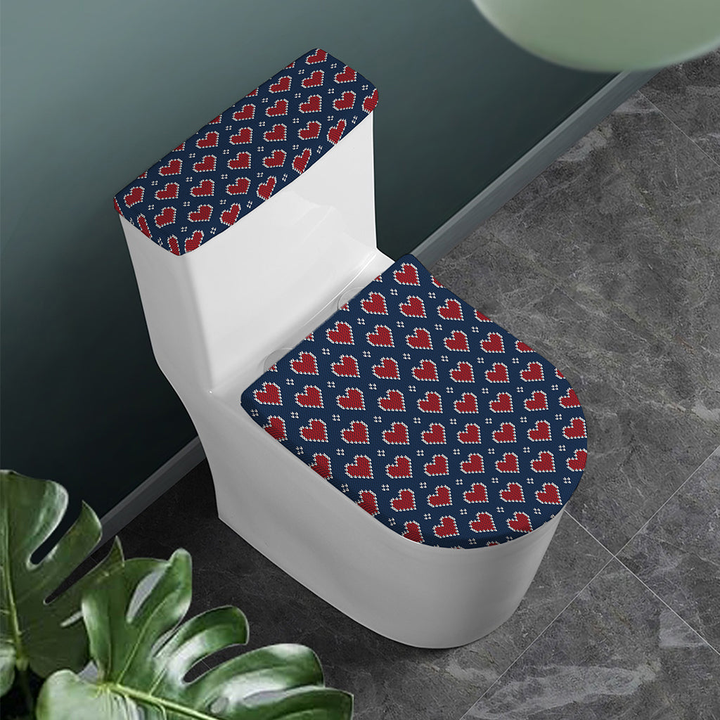 Heart Knitted Pattern Print Toilet Lid And Tank Cover Set