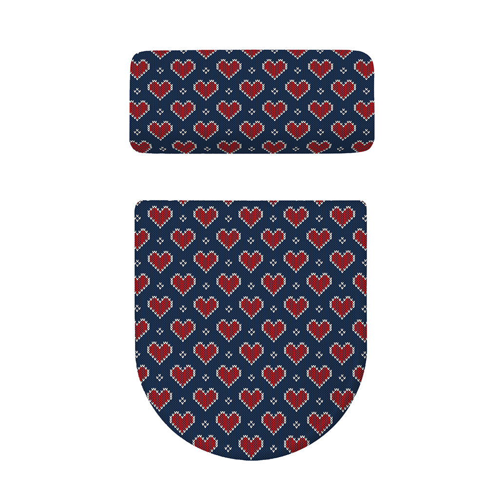 Heart Knitted Pattern Print Toilet Lid And Tank Cover Set