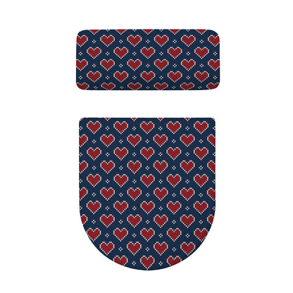 Heart Knitted Pattern Print Toilet Lid And Tank Cover Set