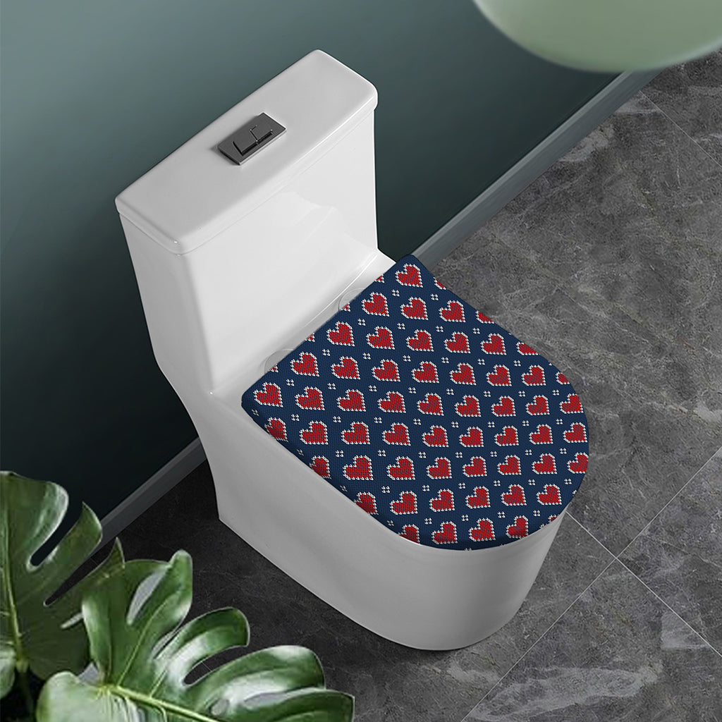 Heart Knitted Pattern Print Toilet Lid Cover