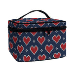 Heart Knitted Pattern Print Travel Makeup Bag