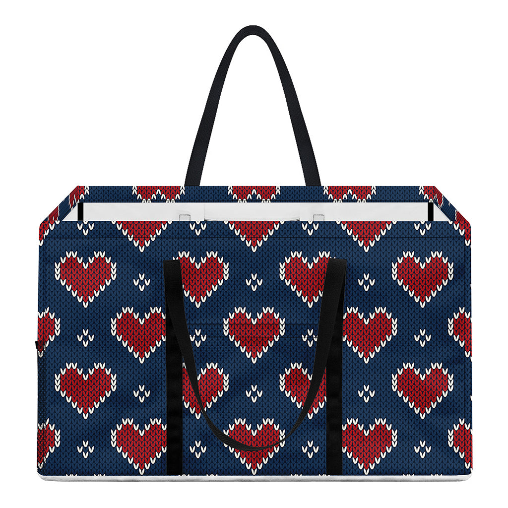 Heart Knitted Pattern Print Utility Tote Bag
