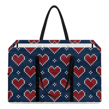 Heart Knitted Pattern Print Utility Tote Bag