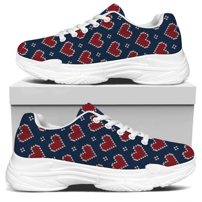 Heart Knitted Pattern Print White Chunky Shoes